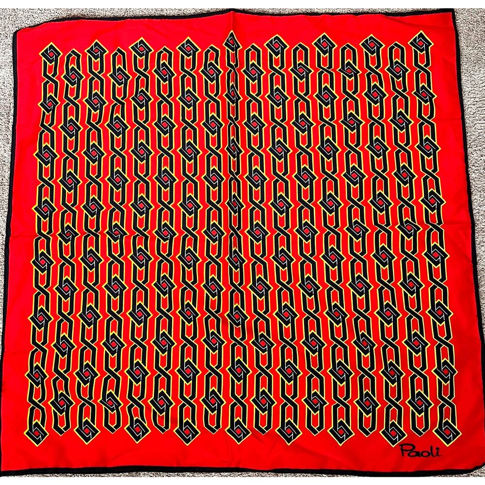 VTG Paoli Black Red Yellow Diamond Polyester Scarf 21x21